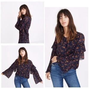 EUC Madewell Floral Climbing Vines Ruffle Blouse M​​​​​